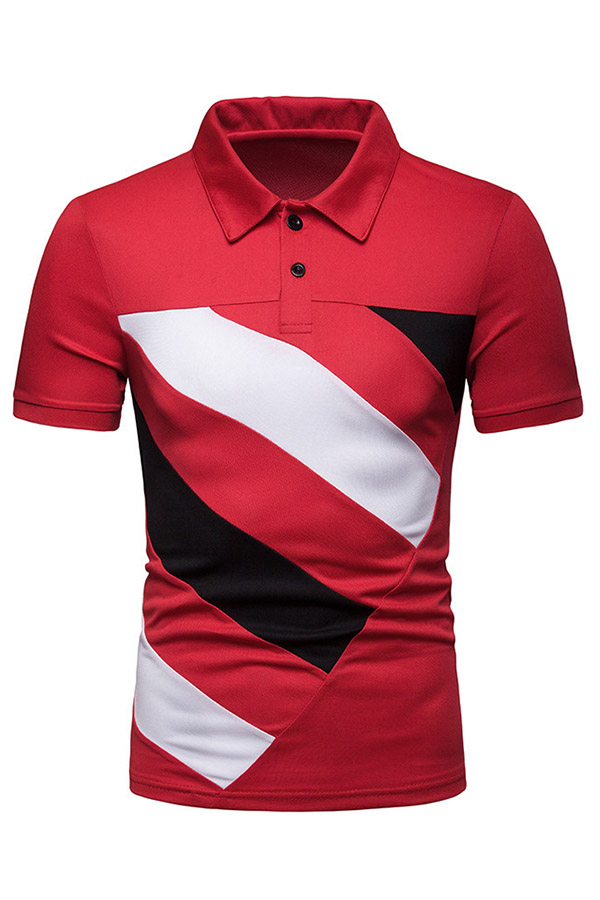 

Lovely Trendy Patchwork Red Cotton Polo