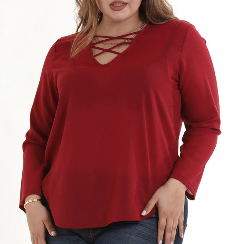 

Lovely Casual Hollowed-out Wine Red Blouses