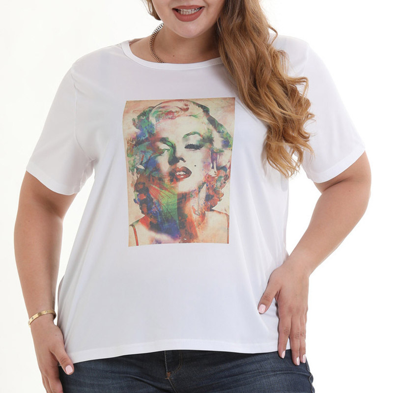 

Lovely Casual Portrait Printed White Cotton Blends T-shirt