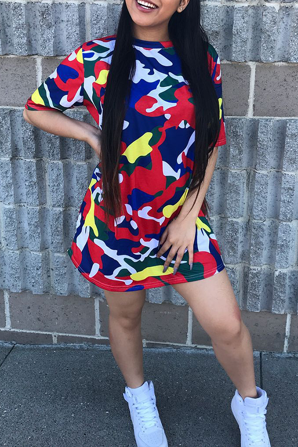 

Lovely Casual Loose Camouflage Printed Mini Dress