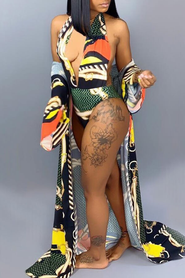 

Lovely Sexy Printed Multicolor One-piece Swimwear (With Cover-up, Multi