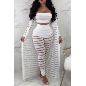 Lovely Casual Striped White Two-piece Pants Set(Wi