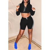 Lovely Sportswear Hooded Collar Black Blending Two