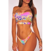 Lovely Sexy Dew Shoulder Multicolor Two-piece Swim