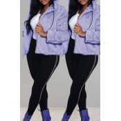 Lovely Casual Hooded Collar Purple Coat
