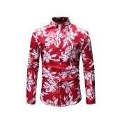 Lovely Casual Floral Printed Red Cotton Shirts