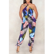 Lovely Sweet Backless Dark Blue One-piece Jumpsuit