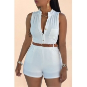 Lovely Trendy Buttons White One-piece Rompers(With