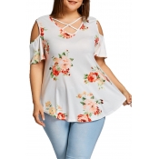 Lovely Sweet Floral Printed White Cotton Blouses