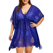 Lovely Casual Hollowed-out Plus Size Blue Chiffon 