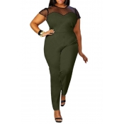 Lovely Casual Patchwork Army Green One-piece Jumps