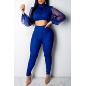 Lovely Trendy Dots Printed Blue Two-piece Pants Se