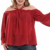 Lovely Casual Dew Shoulder Wine Red Shirts