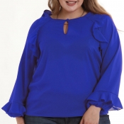 Lovely Trendy Patchwork Royal Blue Blouses
