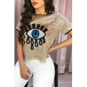 Lovely Casual Sequined Gold T-shirt
