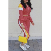 Lovely Casual Patchwork Red Cotton Blends Two-piec