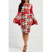 Lovely Trendy Trumpet Sleeves Red Twilled Satin Kn