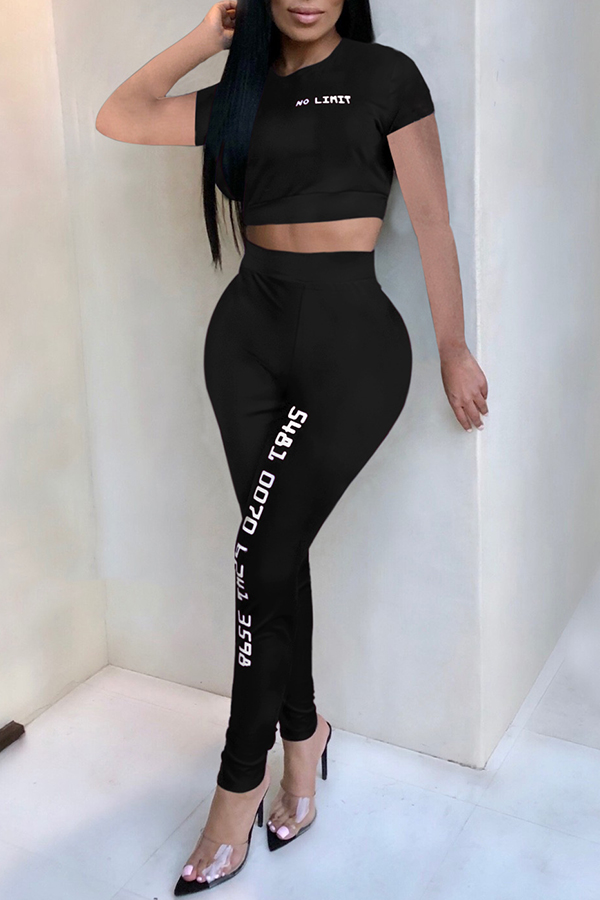 

Lovely Casual Letters Printed Black Two-piece Pants Set