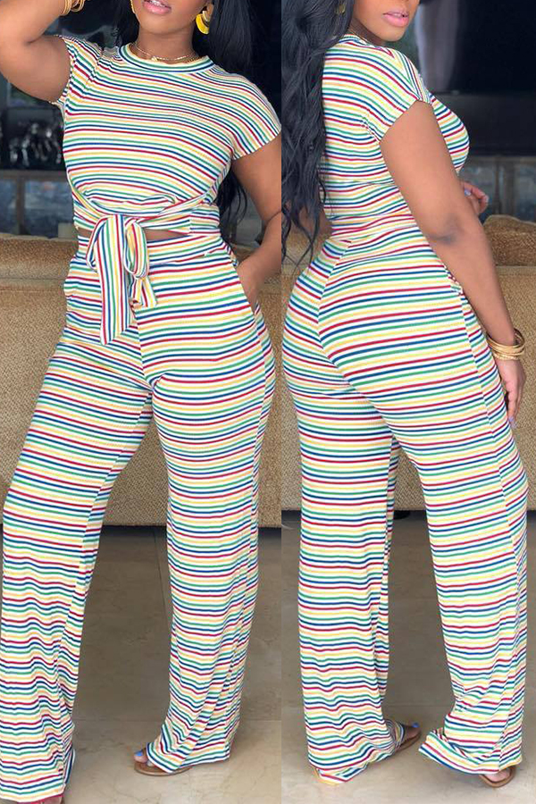 

Lovely Casual Striped Yellow Blending Two-piece Pants Set