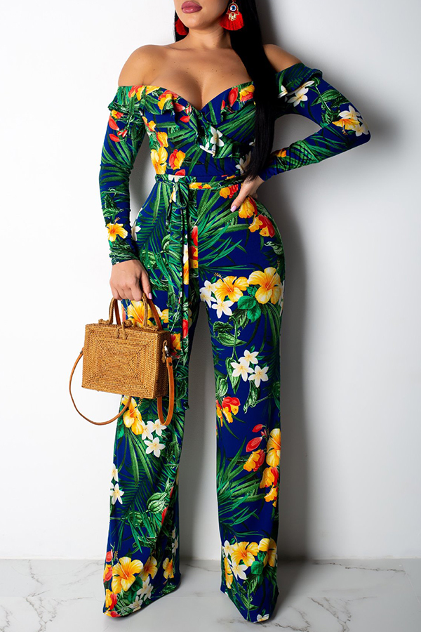 

Lovely Bohemian Floral Printed Green One-piece Jumpsuit