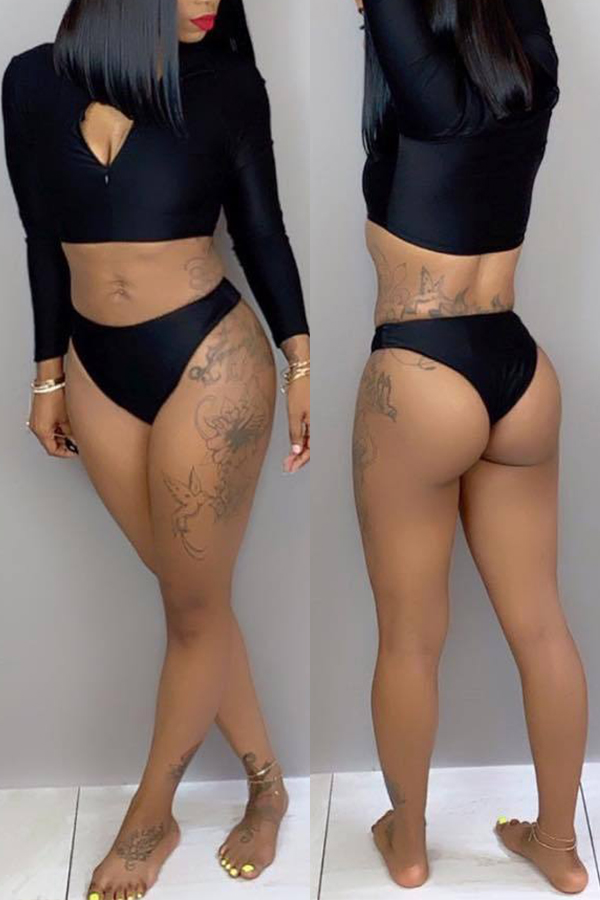 

Lovely Trendy Skinny Black Two-piece Swimwear