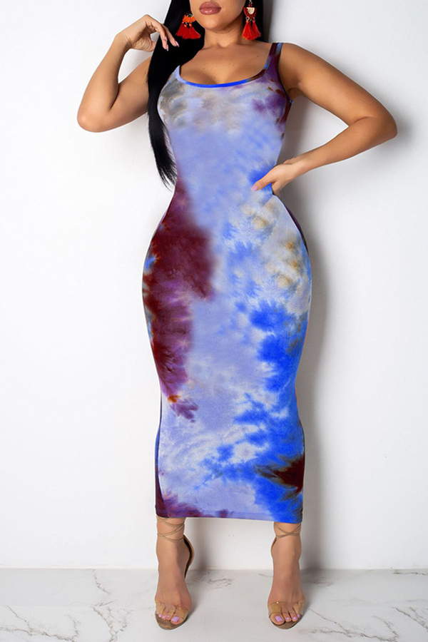 

Lovely Casual Printed Skinny Blue Blending Ankle Length Dress