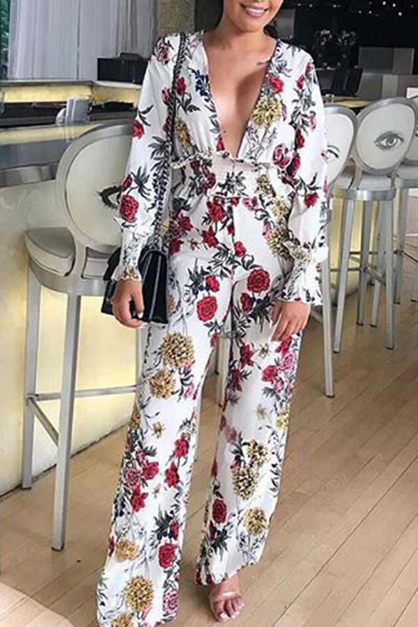 

Lovely Sweet Floral Printed Multicolor One-piece Jumpsuit, Multi