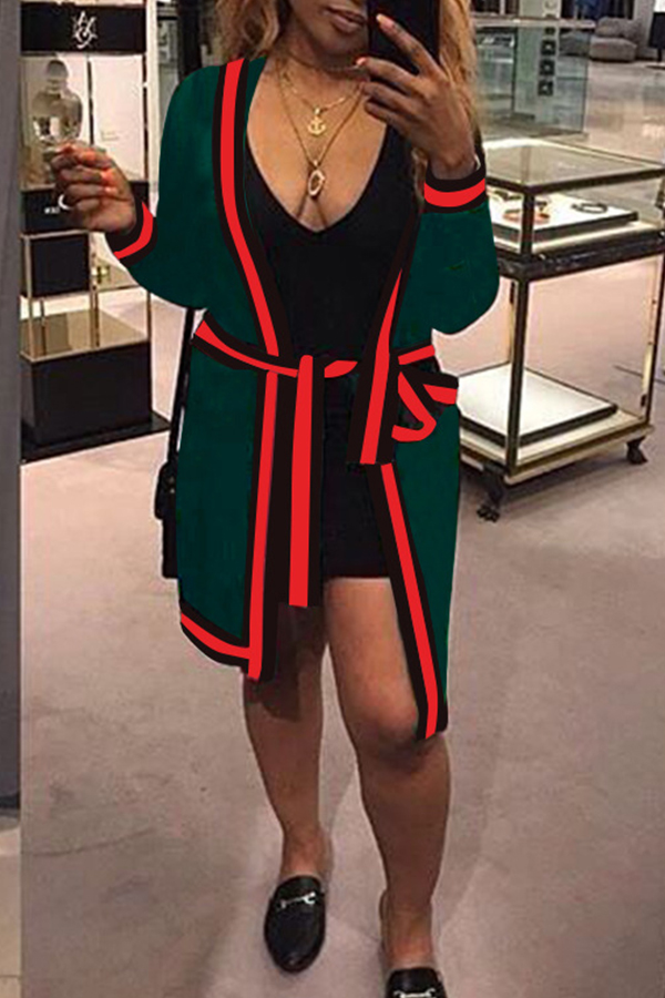 

Lovely Casual Patchwork Blackish Green Coat