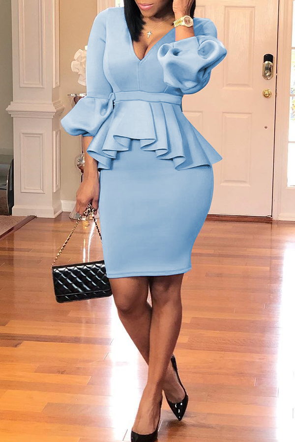 

Lovely Sweet Flounce Design Baby Blue Two-piece Skirt Set