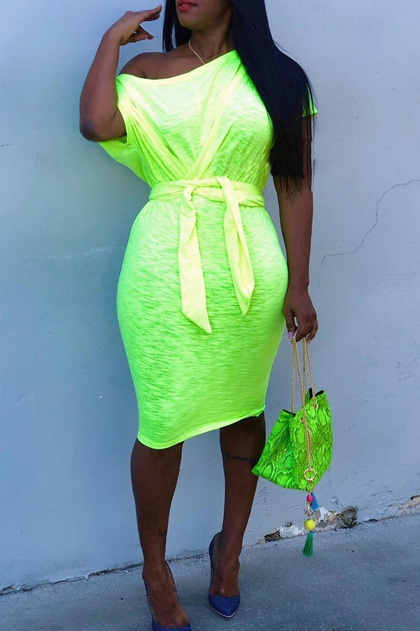 

Lovely Casual Green Knee Length Dress(With Elastic)