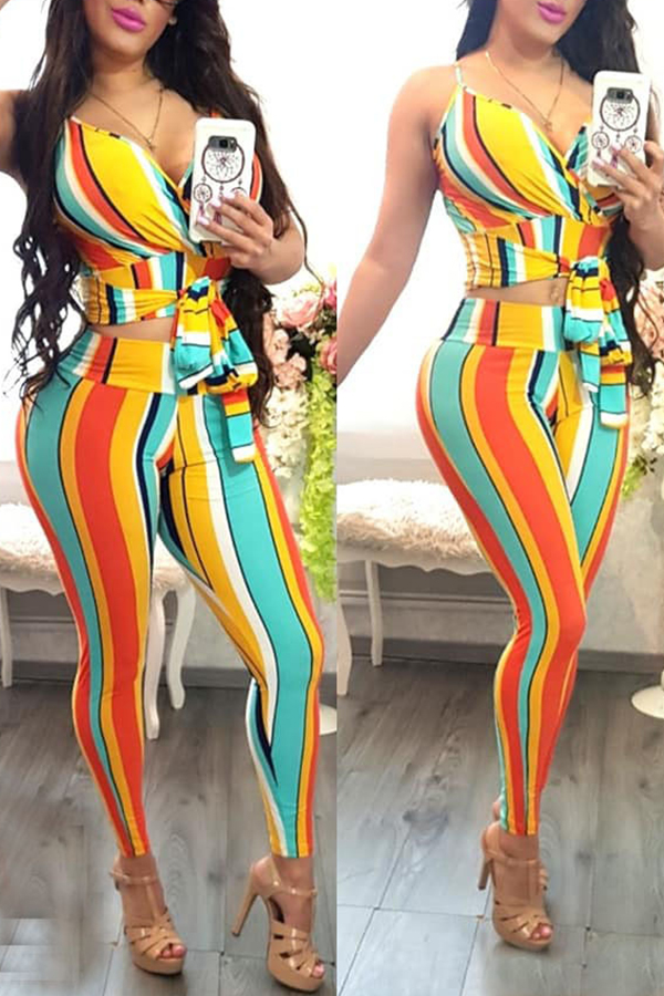 

Lovely Striped Printed Two-piece Pants Set