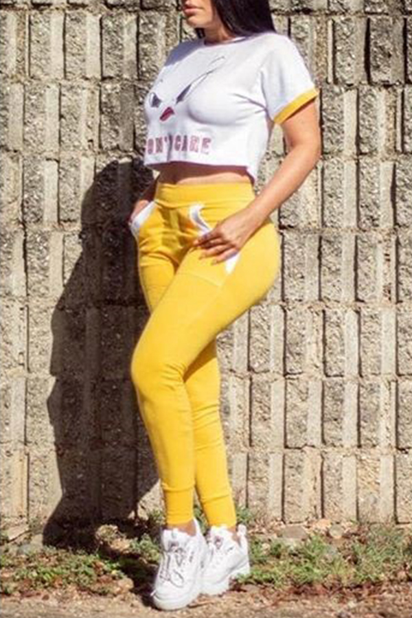 

Lovely Leisure Short Sleeve Print White Two-piece Pants Set