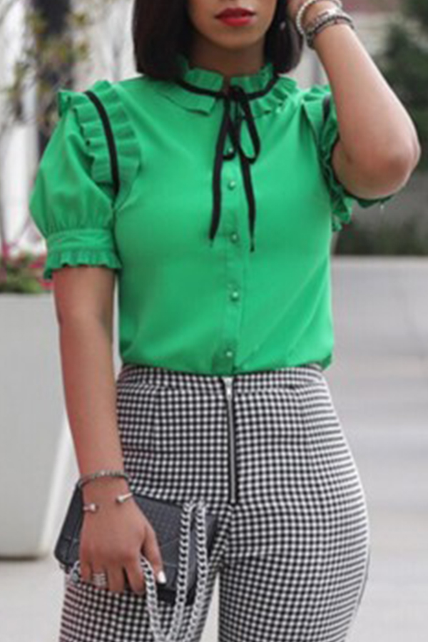 

Lovely Stylish Ruffle Design Green Shirts