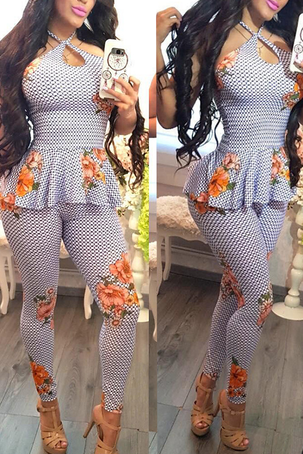 

Lovely Sexy Floral Print Two-piece Pants Set