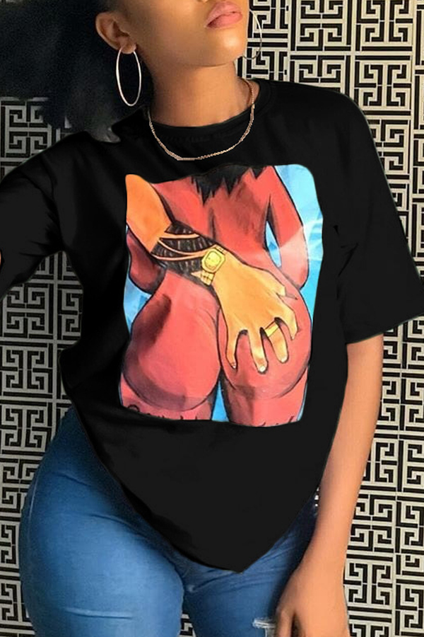 

Lovely Casual Printed Black T-shirt