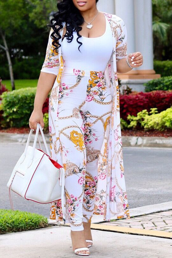 

Lovely Casual Printed White Two-piece Pants Set(Without T-shirt)