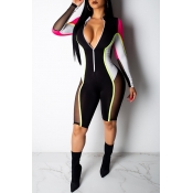 Lovely Sexy Patchwork Skinny Rose Red One-piece Ro