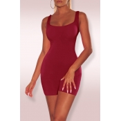 Lovely Casual Sleeveless Skinny Wine Red One-piece