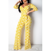 Lovely Trendy Printed Yellow One-piece Jumpsuit