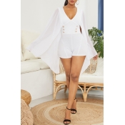 Lovely Casual Patchwork White Chiffon One-piece Ro