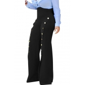 Lovely Trendy Buttons Decorative Loose Black Pants