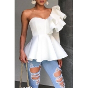 Lovely Sweet One Shoulder White Shirts