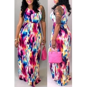 Lovely Casual Printed Loose Wine Red Floor Length 