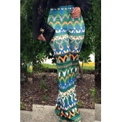 Lovely Trendy Geometric Printed Green Twilled Sati