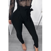 Lovely Trendy Lace-up Black Pants