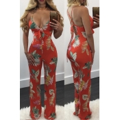 Lovely Sexy Floral Printed Jacinth One-piece Jumps