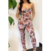 Lovely Strapless Strap Flower Print Jumpsuit(With 