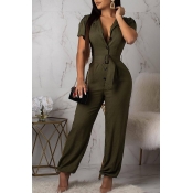 Lovely Casual Army Green Jumpsuit(Small Elastic)