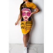 Lovely Casual Hooded Collar Printed Knee Length Dr