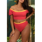 Lovely Red Patchwork Two-piece Swimwear